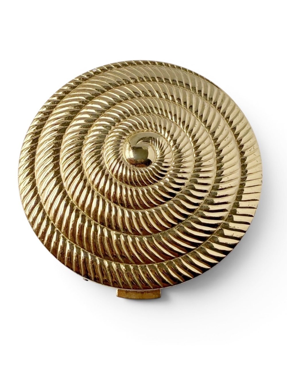 Vintage Charles of the Ritz NY Golden Metal Seashell Swirl Round Powder Compact
